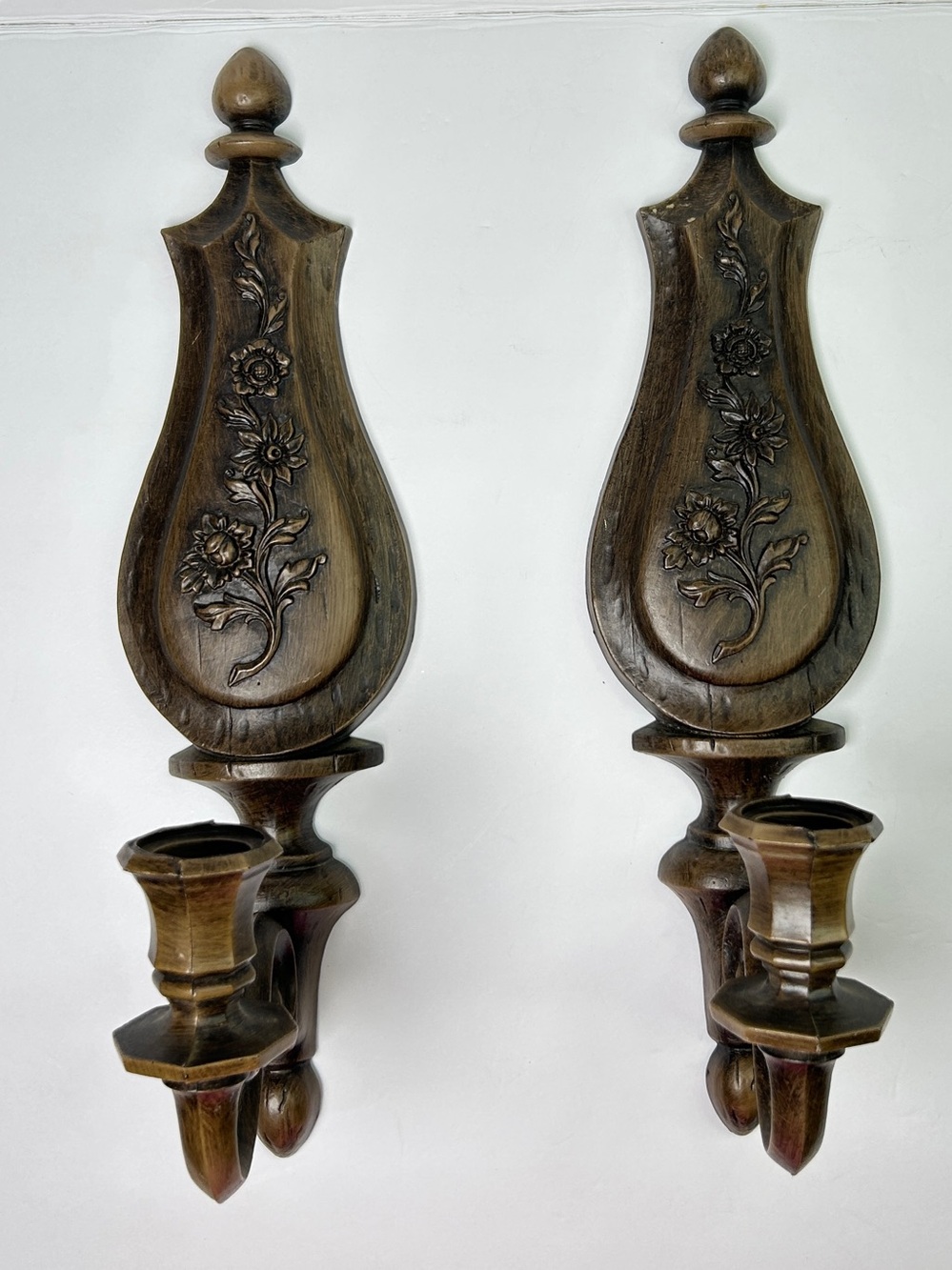 Vintage Dart Industries 1966 Floral Wall Sconces Candle Holders Pair 4015